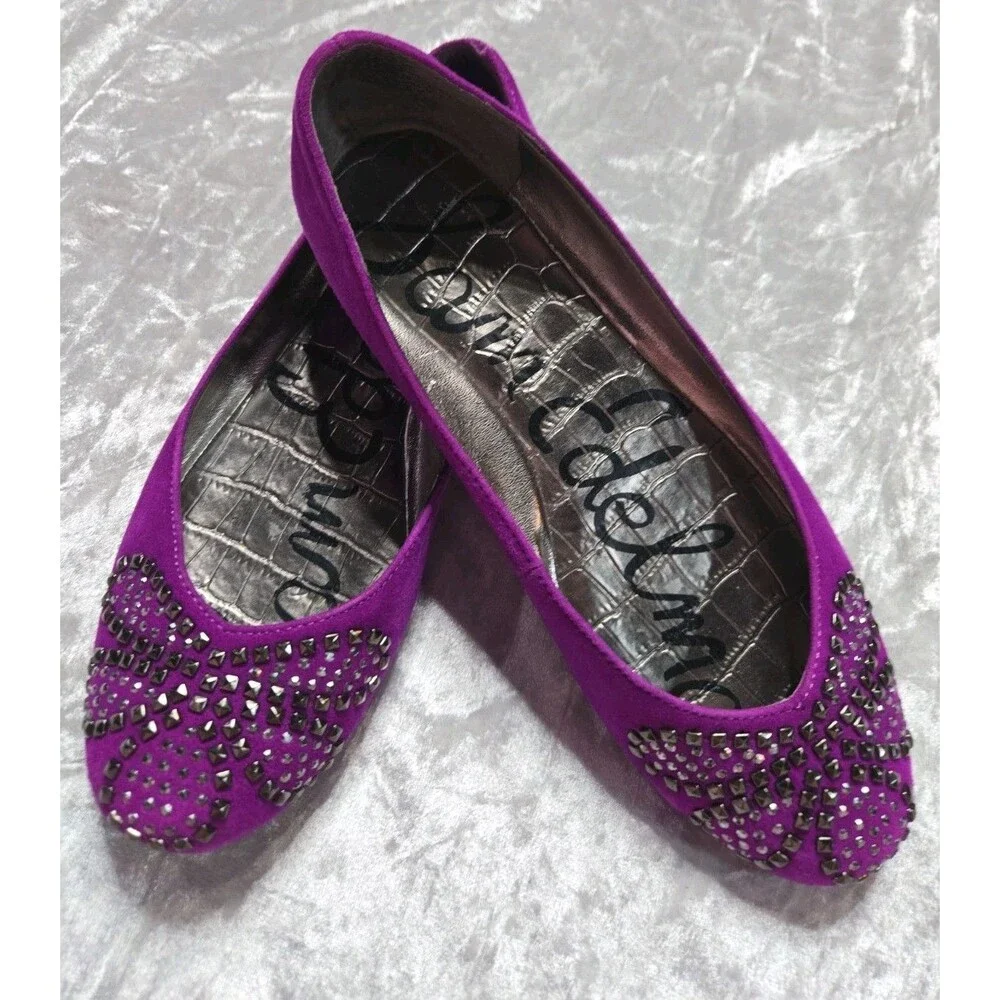 Sam Edelman Purple Leather Ballet Rhinestone Slip On Flats Shoes Size 7.5